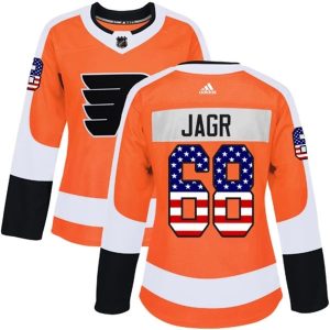 Damen Philadelphia Flyers Trikot Jaromir Jagr 68 Orange USA Flag Fashion Authentic